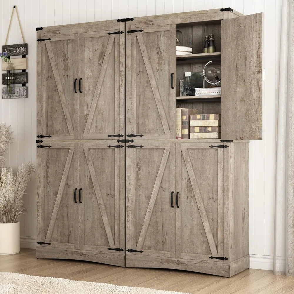 71" Tall Kitchen Pantry,Farmhouse Storage Cabinet with Adjustable Shelves,Load-Bearing Steel Pipe,Farmhouse Pantry Cabinet with