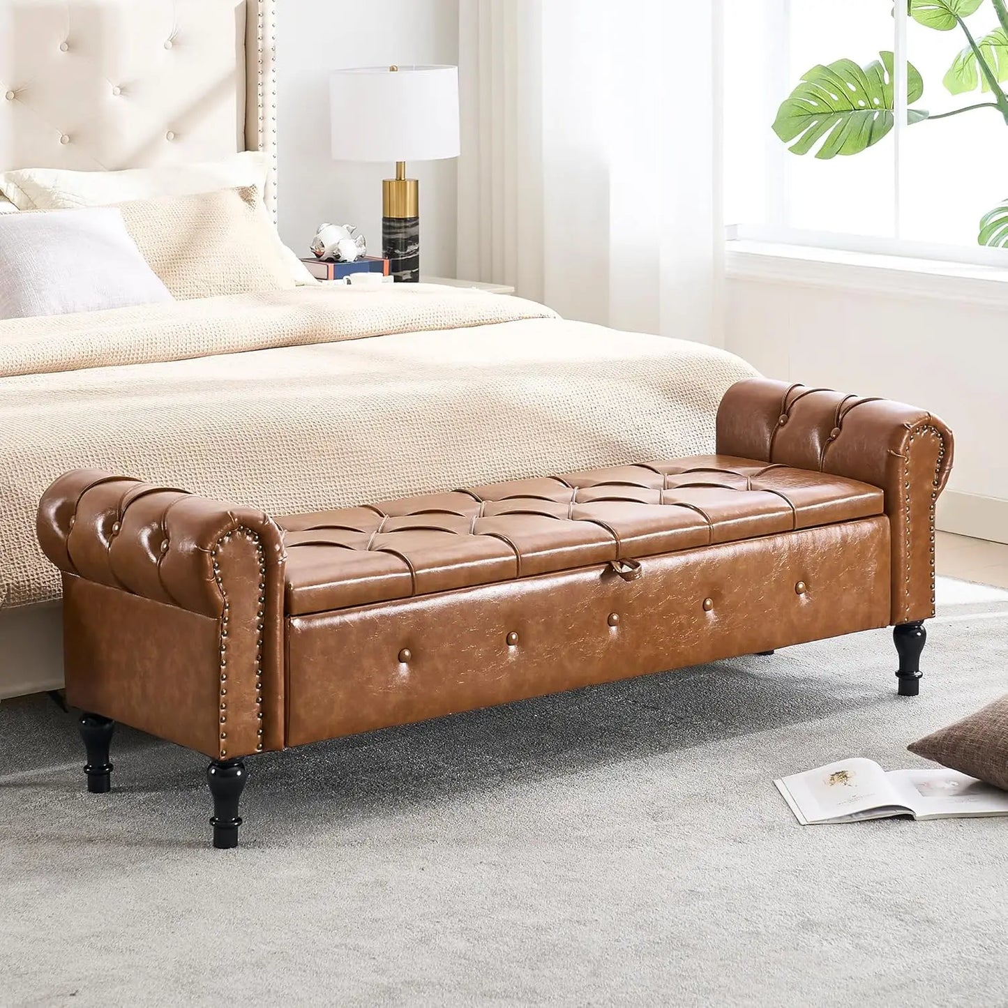 Storage Bench for Bedroom Faux Leather End of Bed Bench