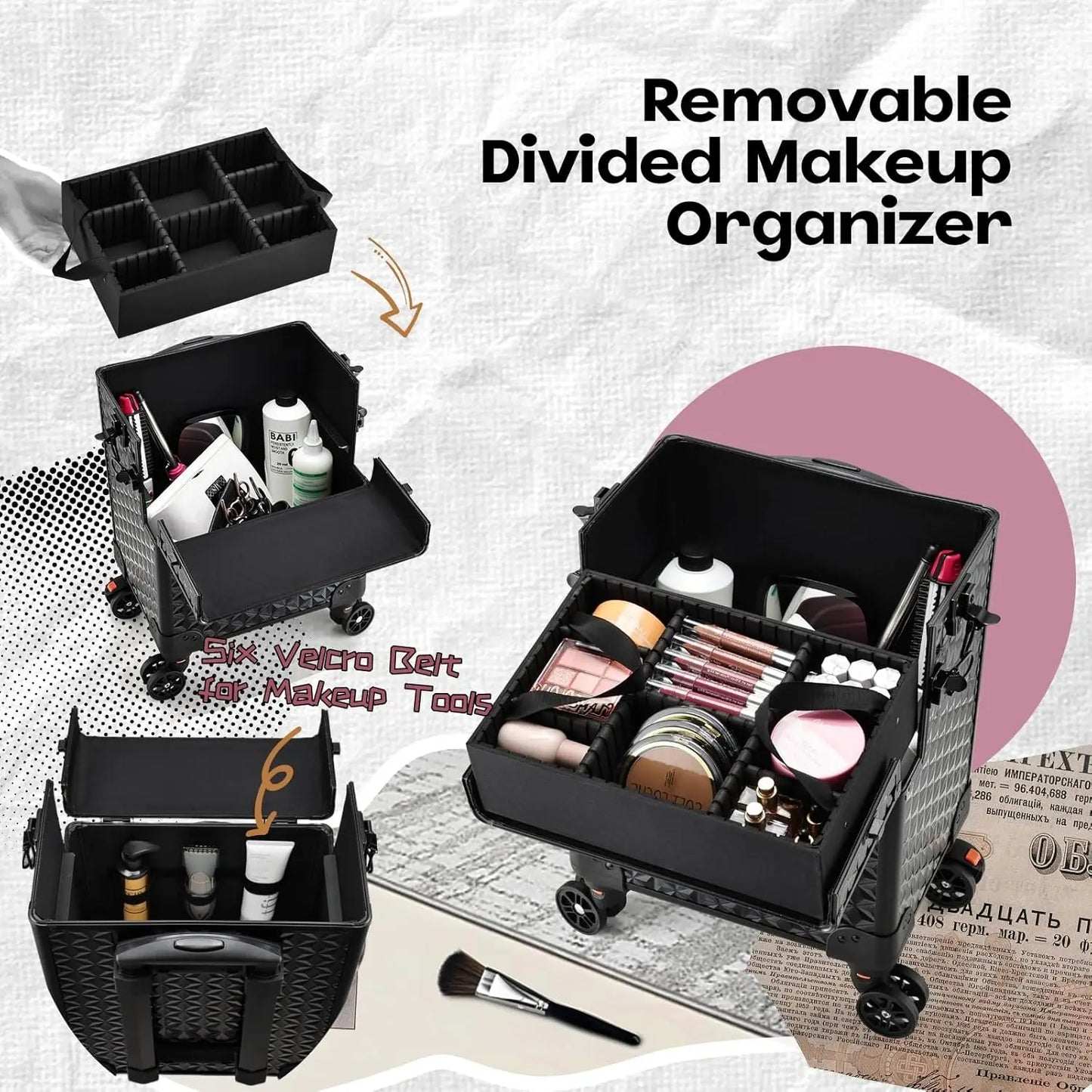MaxuleneCN Professional Makeup Train Case On Wheels