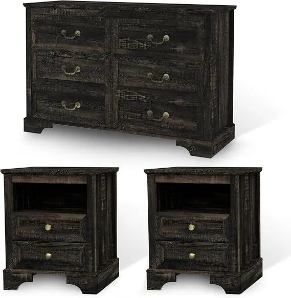 RBXC Farmhouse Bedroom Set Three Piece With Dresser And Nightstands