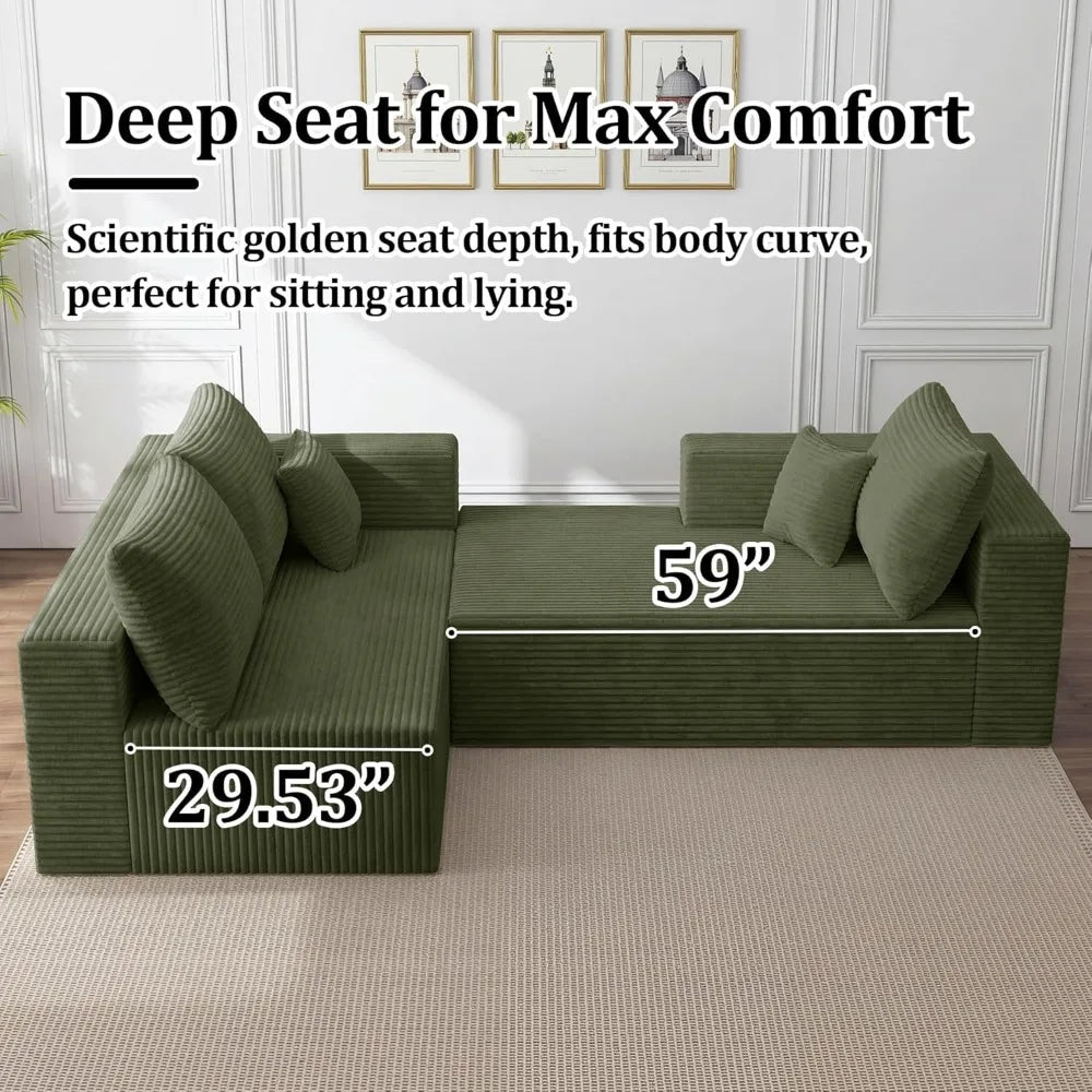 XIAOLANG Modern U Shaped Corduroy Sectional Sofa With Plush Comfort
