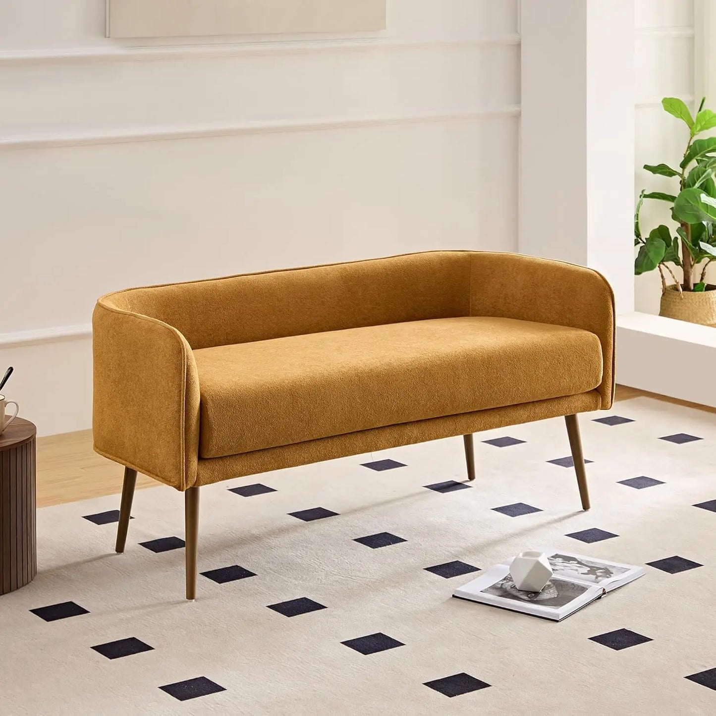 Angduo Bedroom Bench With Low Back Inside Metal Frame