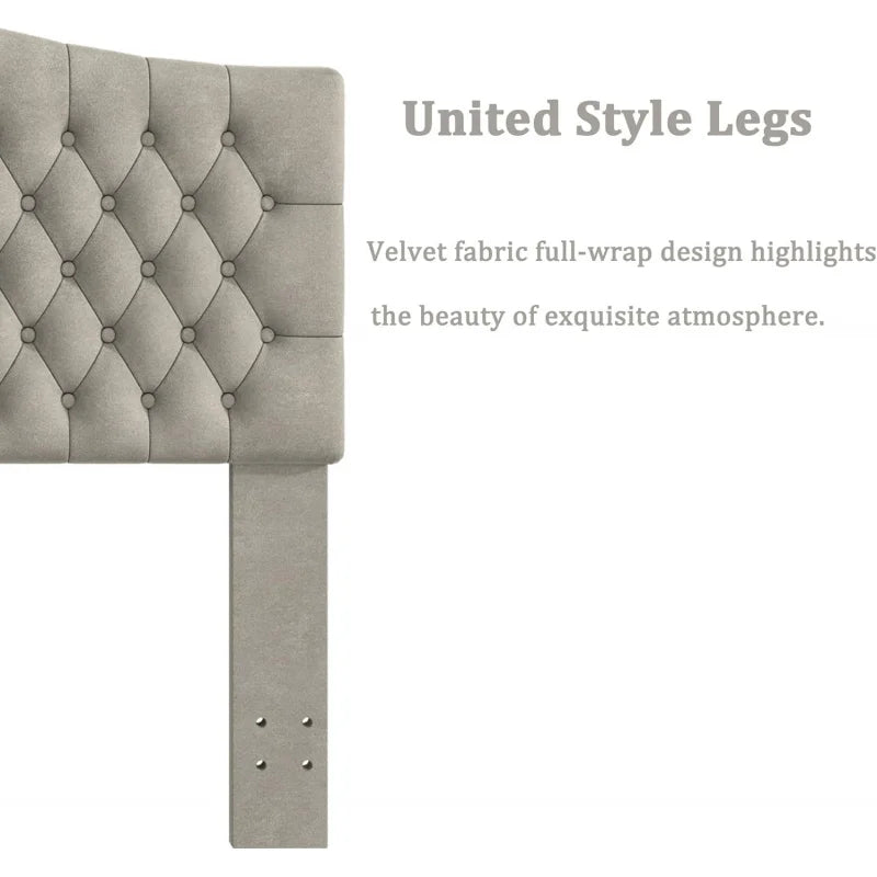 King Headboard Only, Upholstered Head Board for Adjustable Bed Velvet Tufted Cal  Size Wall Mounted