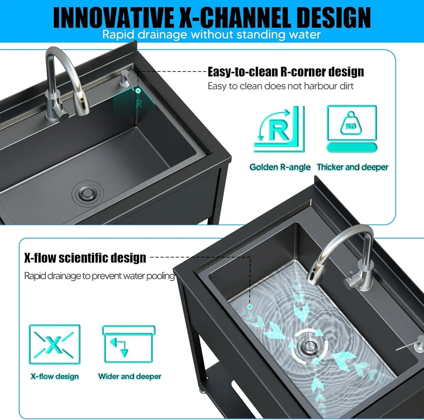 [Hot Deal, Limited Time Offer!]Stainless Steel Utility Sink, 30.8" × 22" × 39.5"Freestanding Sink with Cold and Hot Water Faucet