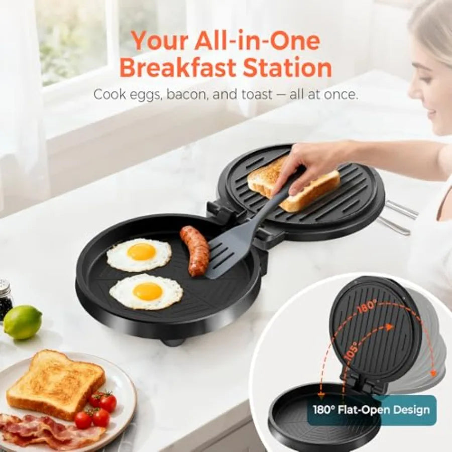 3-In-1 Electric Griddle Panini Press With Nonstick Plates