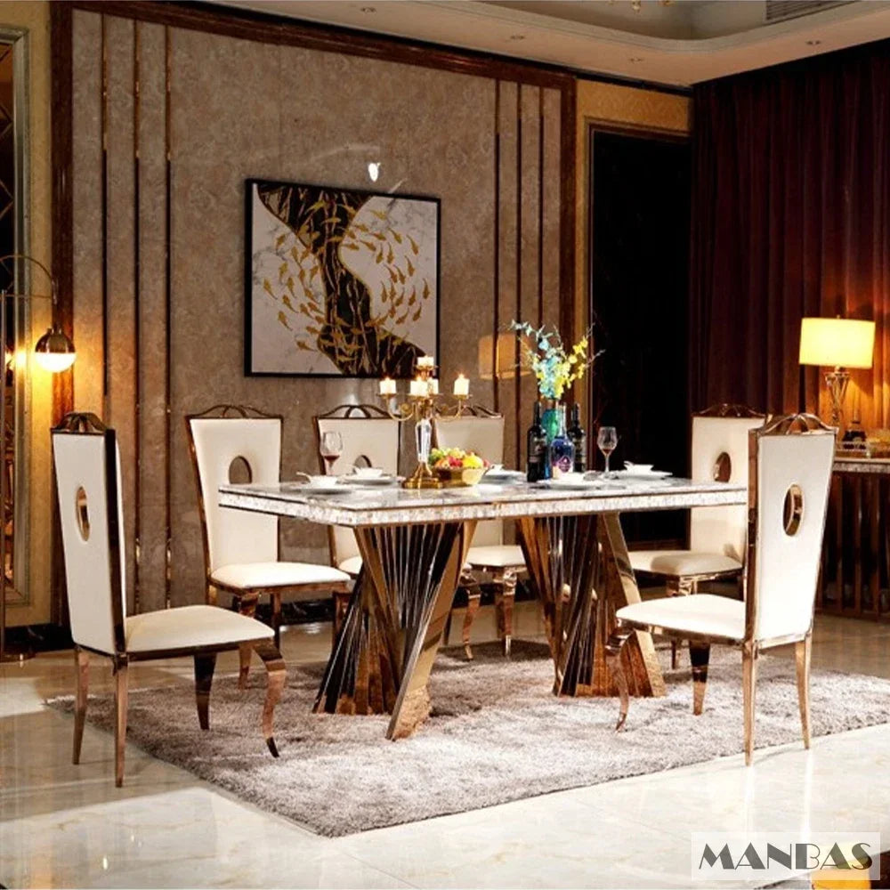Linlamlim Luxury Dining Set With Stainless Steel Leather Chairs