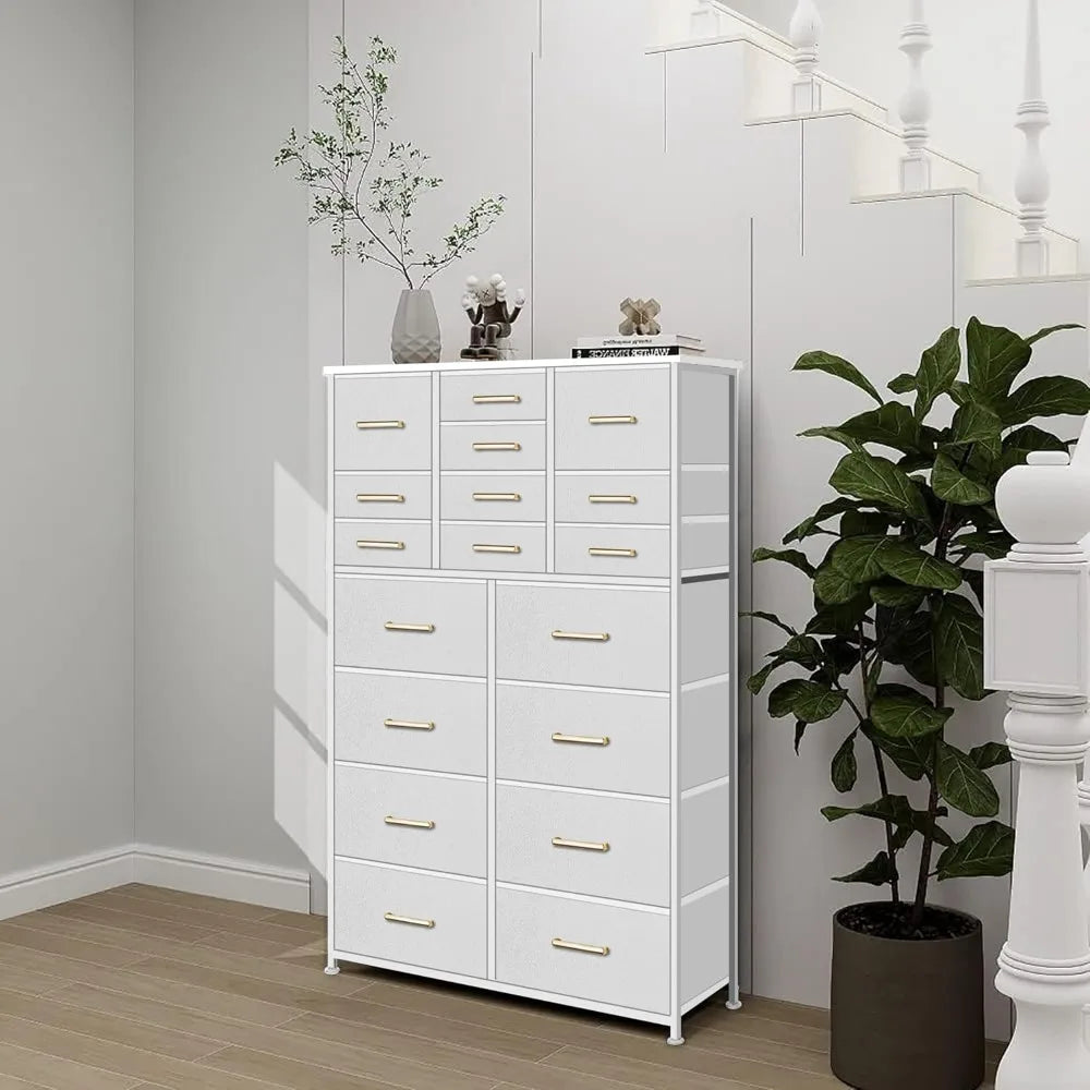 18-Drawer Bedroom Storage Cabinet with Tall Fabric for Nursery, Closet, and Living Room