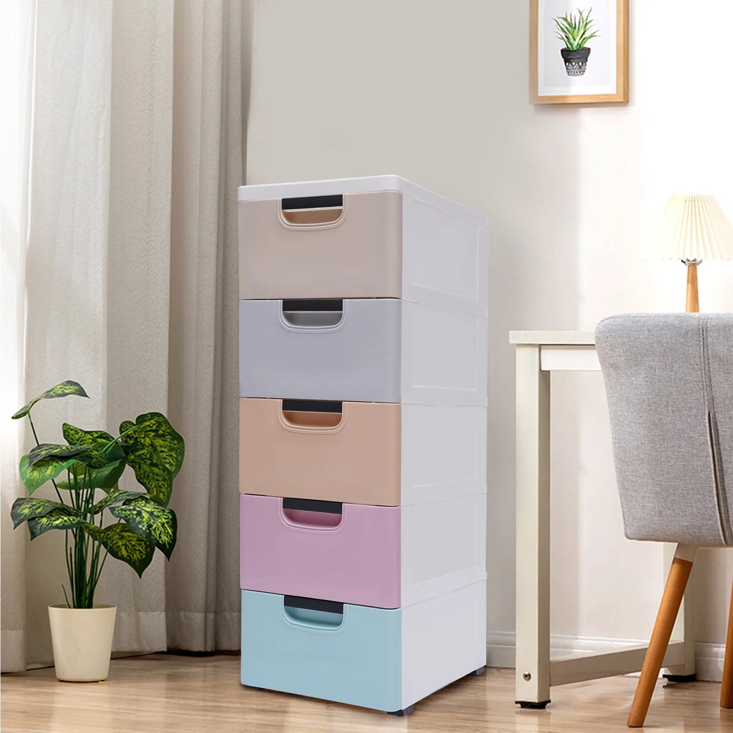 5-Layer Living Room Bathroom Kitchen Room Slim Side Plastic Storage Drawers Small Corner Plastic Storage Cabinet