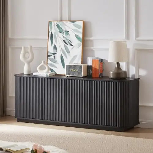 GUOHE Fluted Walnut Sideboard Buffet With Storage Cabinet