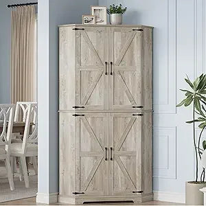 Corner Cabinet, 72" Kitchen Pantry Cabinet, 6-Tier Freestanding Farmhouse Pantry with 4 Adjustable Shelves, 240°Swivel Doors, 2