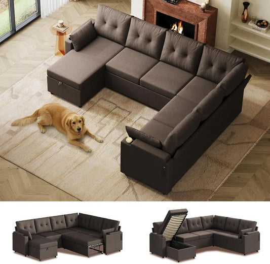U Shape Sectional Sofa With Storage Chaise And Sleeper