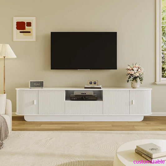 86.61'' Tambour TV Stand for 55-85 Inch, Modern Entertainment Center with Large Storage Cabinet & Open Shelves, TV Console