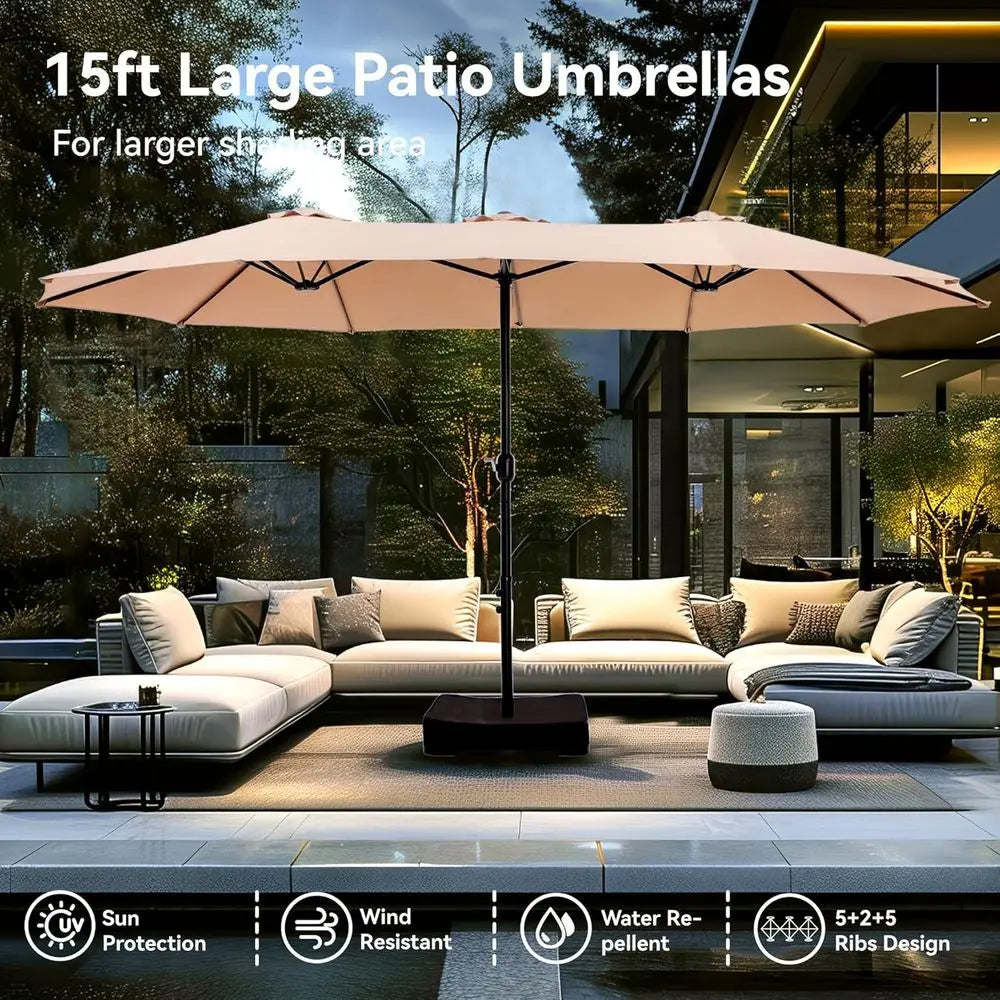 Rectangle Patio Umbrella With Stand Double-Sided Market Umbrella