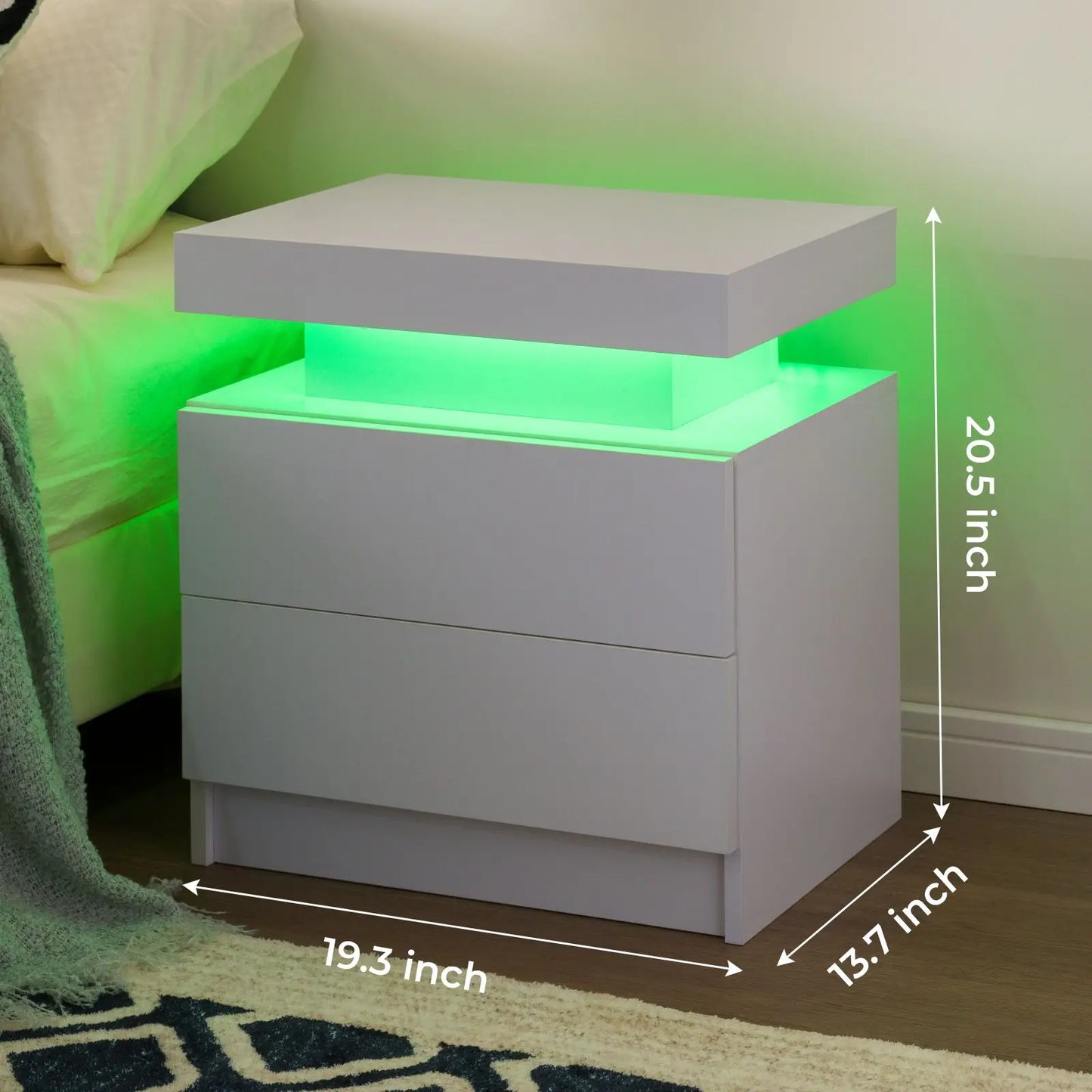 Cubehom Two Piece Nightstands Set With LED Drawers