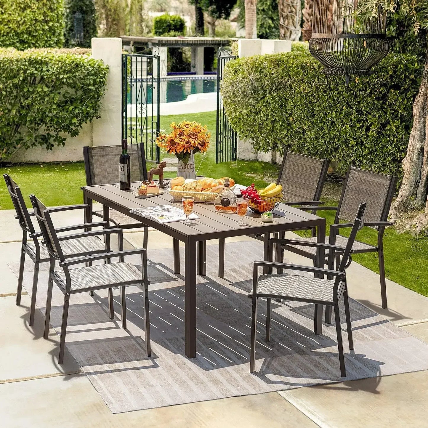 XMSJ Patio Dining Set 7 Pieces Outdoor Furniture With Table