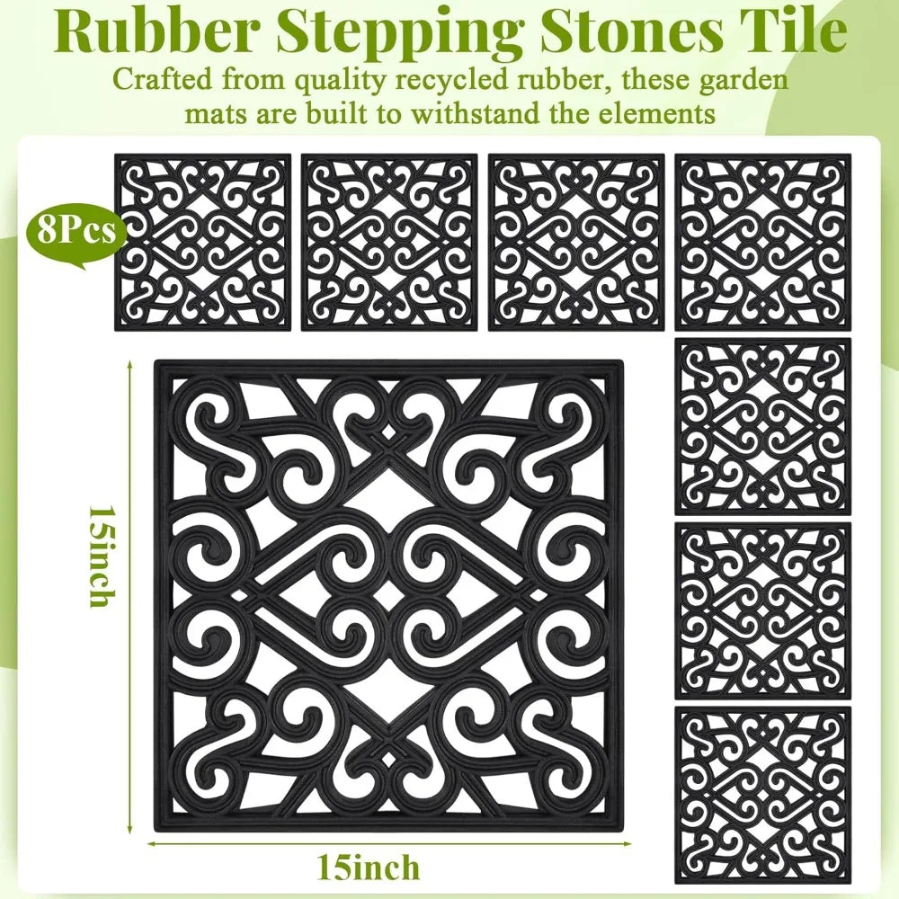 pangda 8 pcs 15x15 rubber stepping stone tiles outdoor heavy duty garden walkway pathway mats rubber pavers decorative retro exq