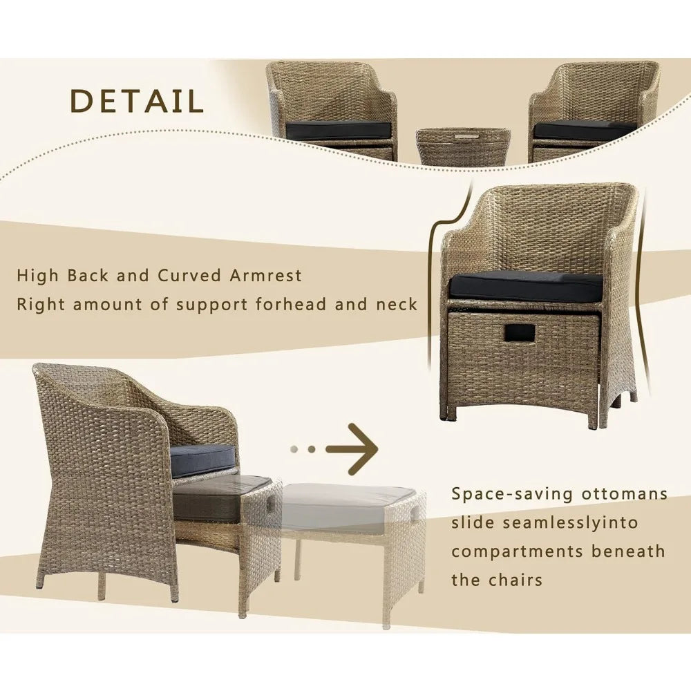 Outdoor Patio Wicker 5 Piece Set No Assembly Required