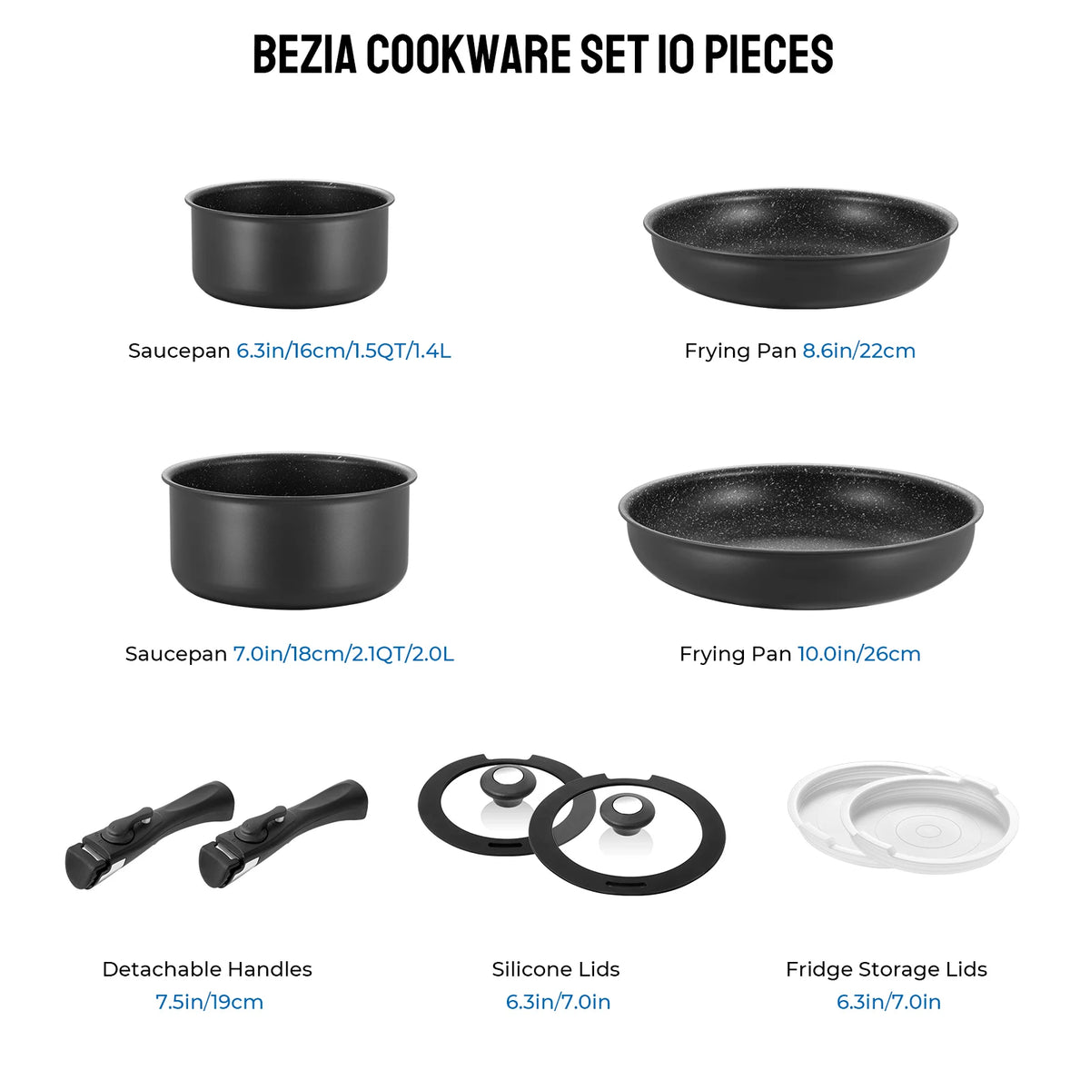 Nonstick Induction Pots And Pans Set With Removable Handles