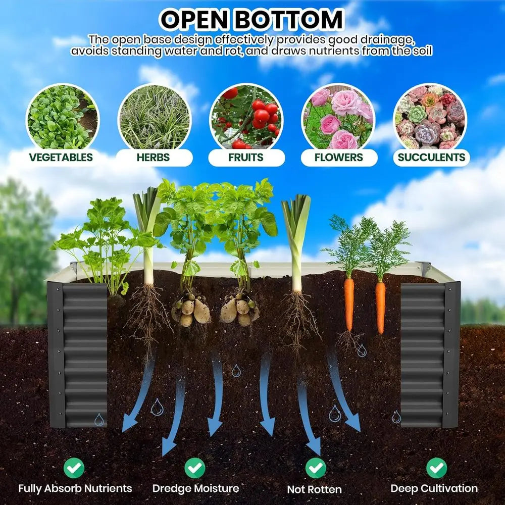 Ticify Galvanized Raised Garden Bed Outdoor Planter for Yard Gardens