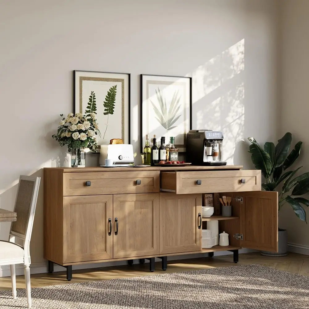 Modern 3-In-1 Buffet Cabinet With Doors And Drawers Coffee Bar