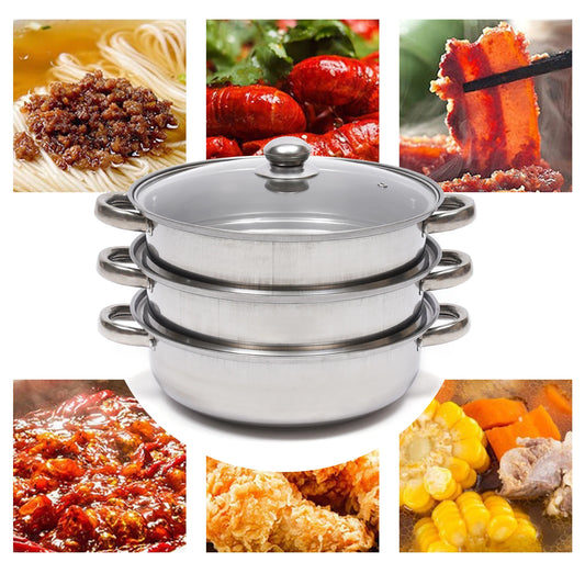 Stainless Steel Triple Layer Steamer Pot For Induction And Gas