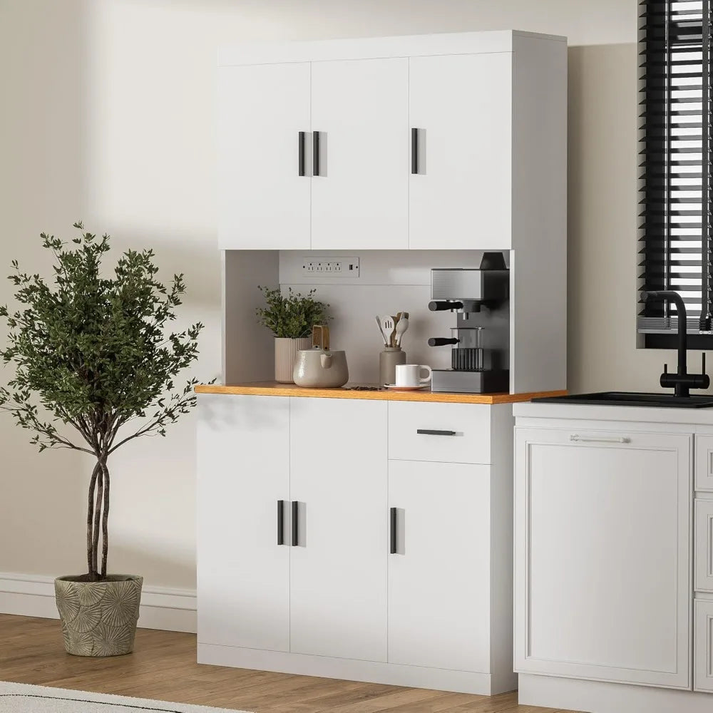 ZHUXIANG Heavy Duty Freestanding Pantry Cabinet With Power Outlet