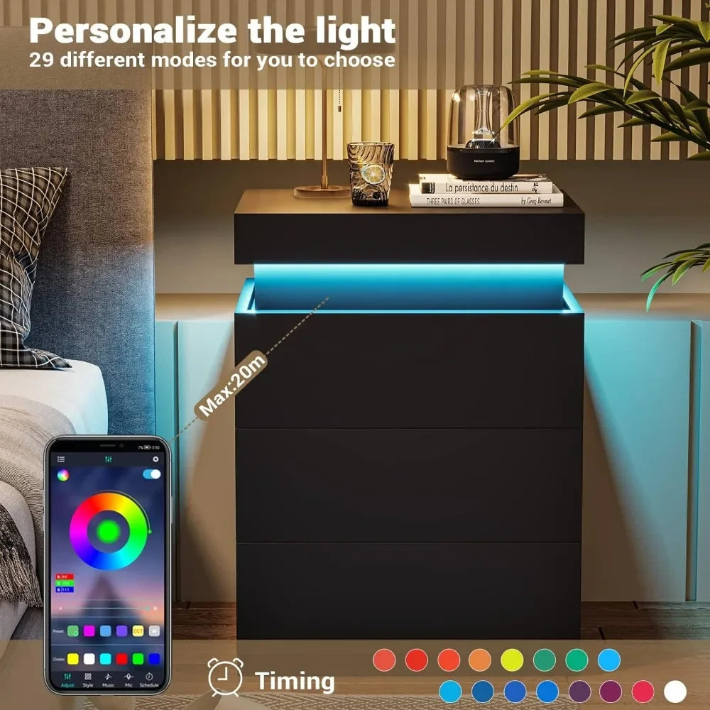 ANGDUO Nightstand With Charging Station And LED Lights