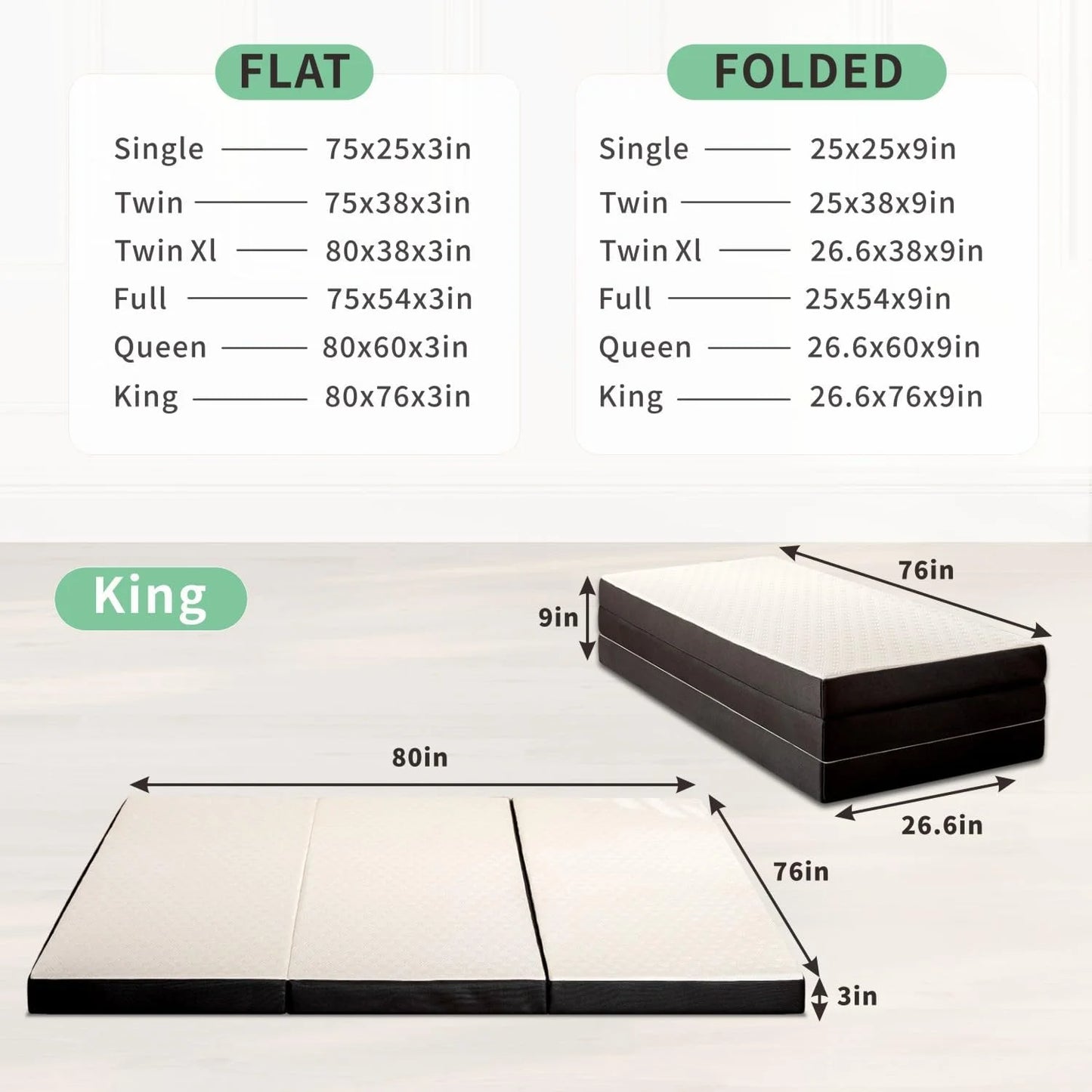 Hcore Tri Fold Mattress With Washable Cover Storage Pockets