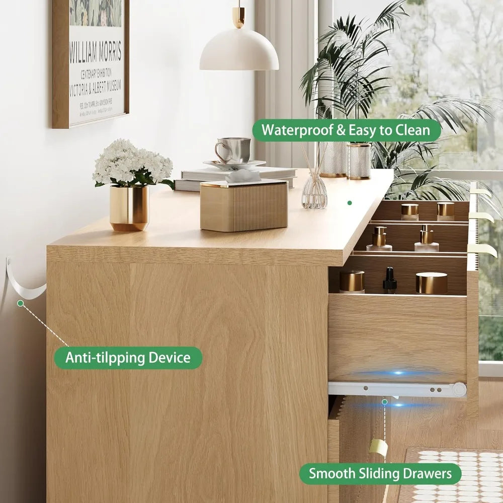 Fluted Dresser With Drawers Modern Wood Chest TV Stand