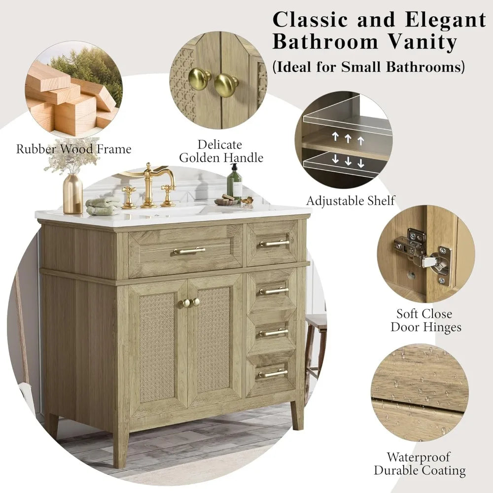 DAFIFY Bathroom Vanity With Sink 2 Doors And Three Drawers