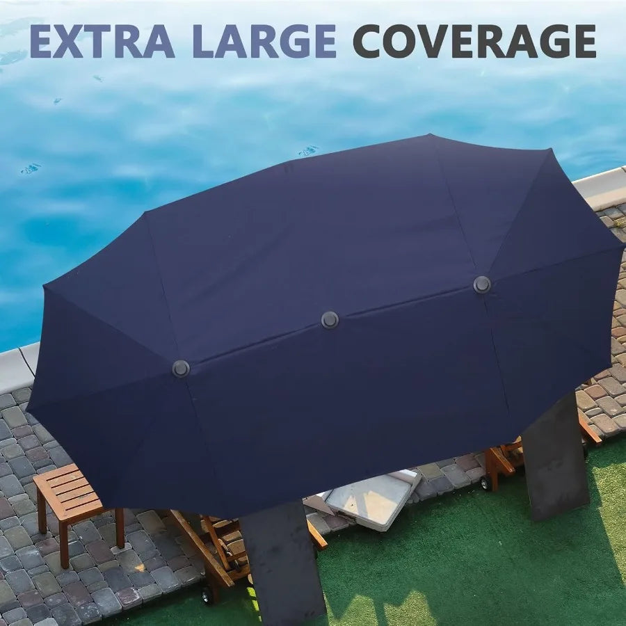 13Ft Large Patio Umbrella with Base Outdoor DoubleSided Market Extra Large Table Umbrella Easy Crank for Yard Poolside Deck Nav