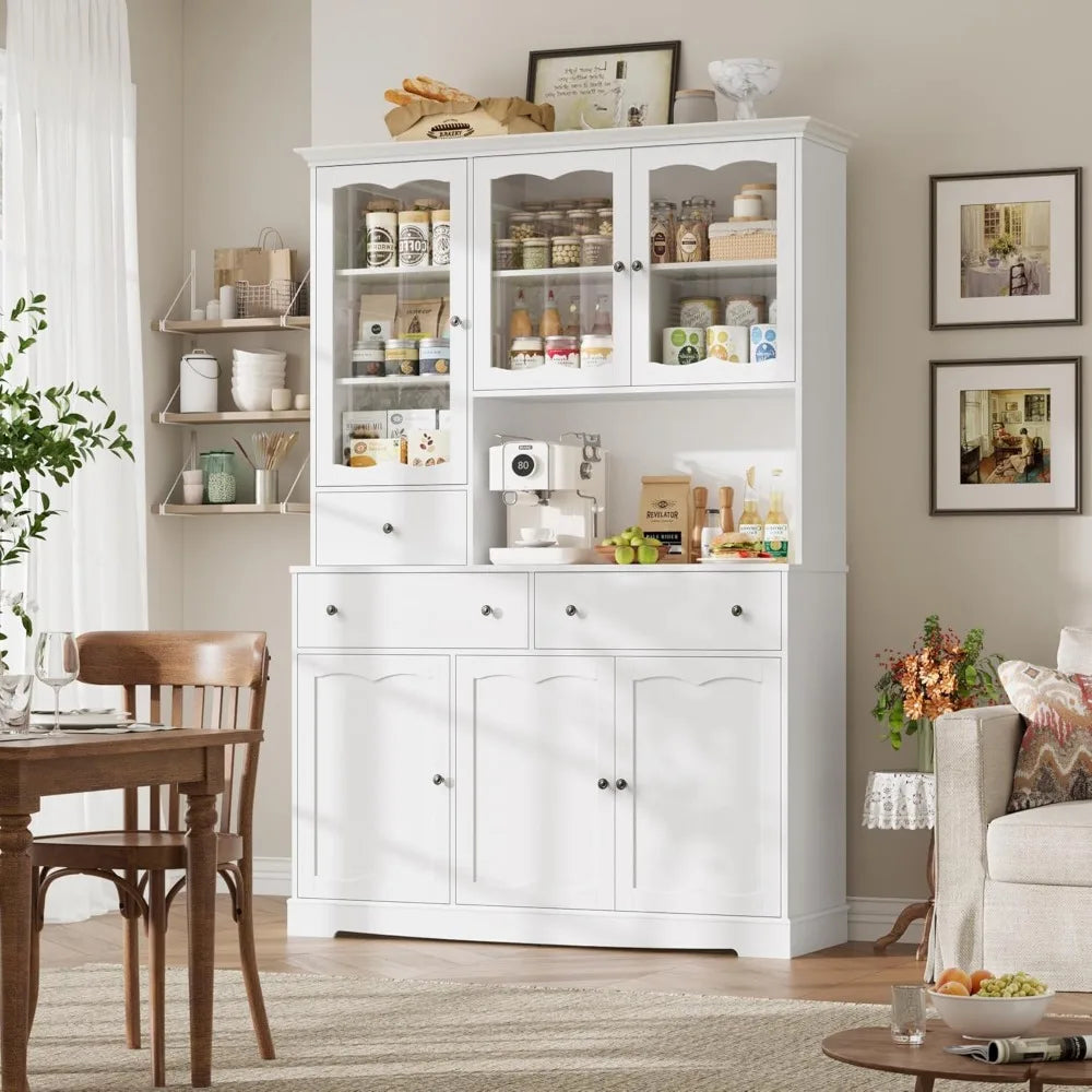74" Pantry Cabinet with Storage, 49'' W Kitchen Pantry Storage Cabinet with Microwave Stand, Kitchen Hutch Cupboard with Drawers