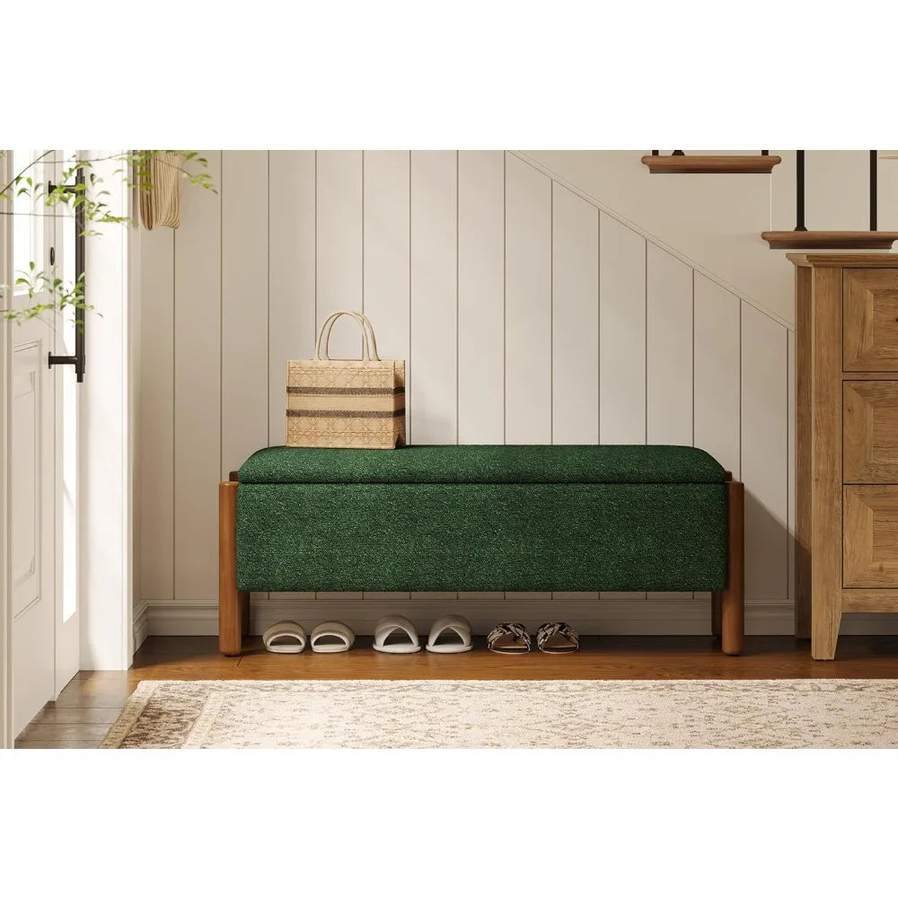 HUANZHUANG Modern Storage Bench With Walnut Legs Ottoman
