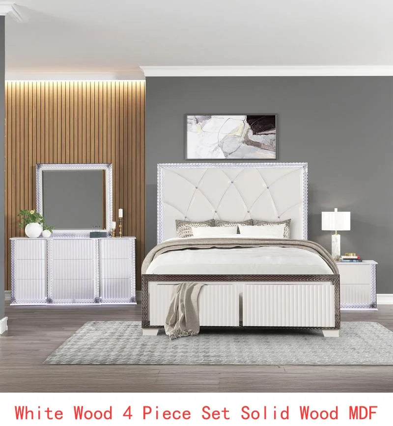 General Use Contemporary 4 Piece Bedroom Set With LED Lighting