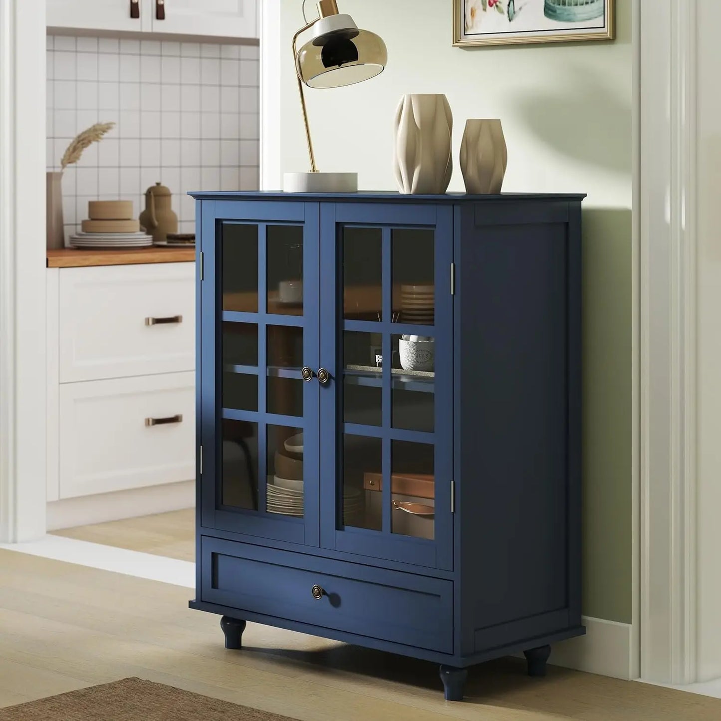 ANGDUO Buffet Cabinet With Glass Doors And Drawer Storage