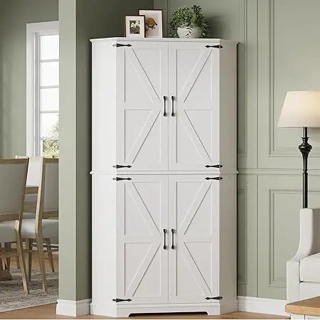 Corner Cabinet, 72" Kitchen Pantry Cabinet, 6-Tier Freestanding Farmhouse Pantry with 4 Adjustable Shelves, 240°Swivel Doors, 2