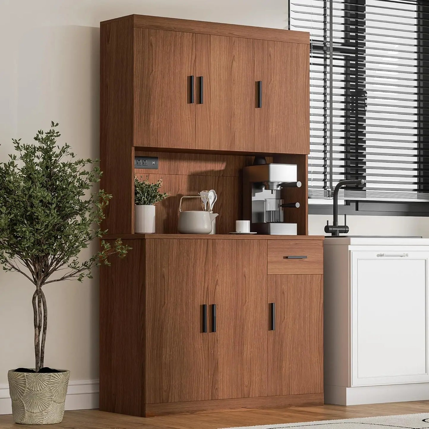 ZHUXIANG Heavy Duty Freestanding Pantry Cabinet With Power Outlet