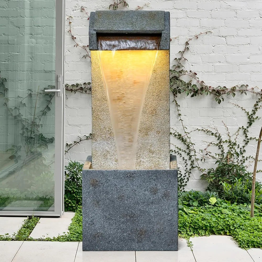 Desgmomy Cascading Stone Waterfall Fountain With LED