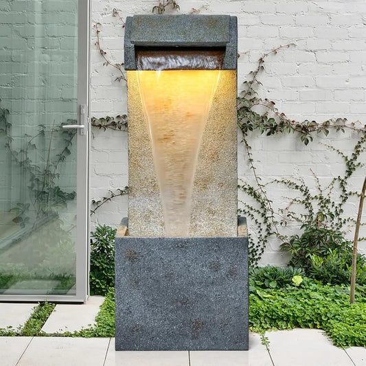Desgmomy Cascading Stone Waterfall Fountain With LED