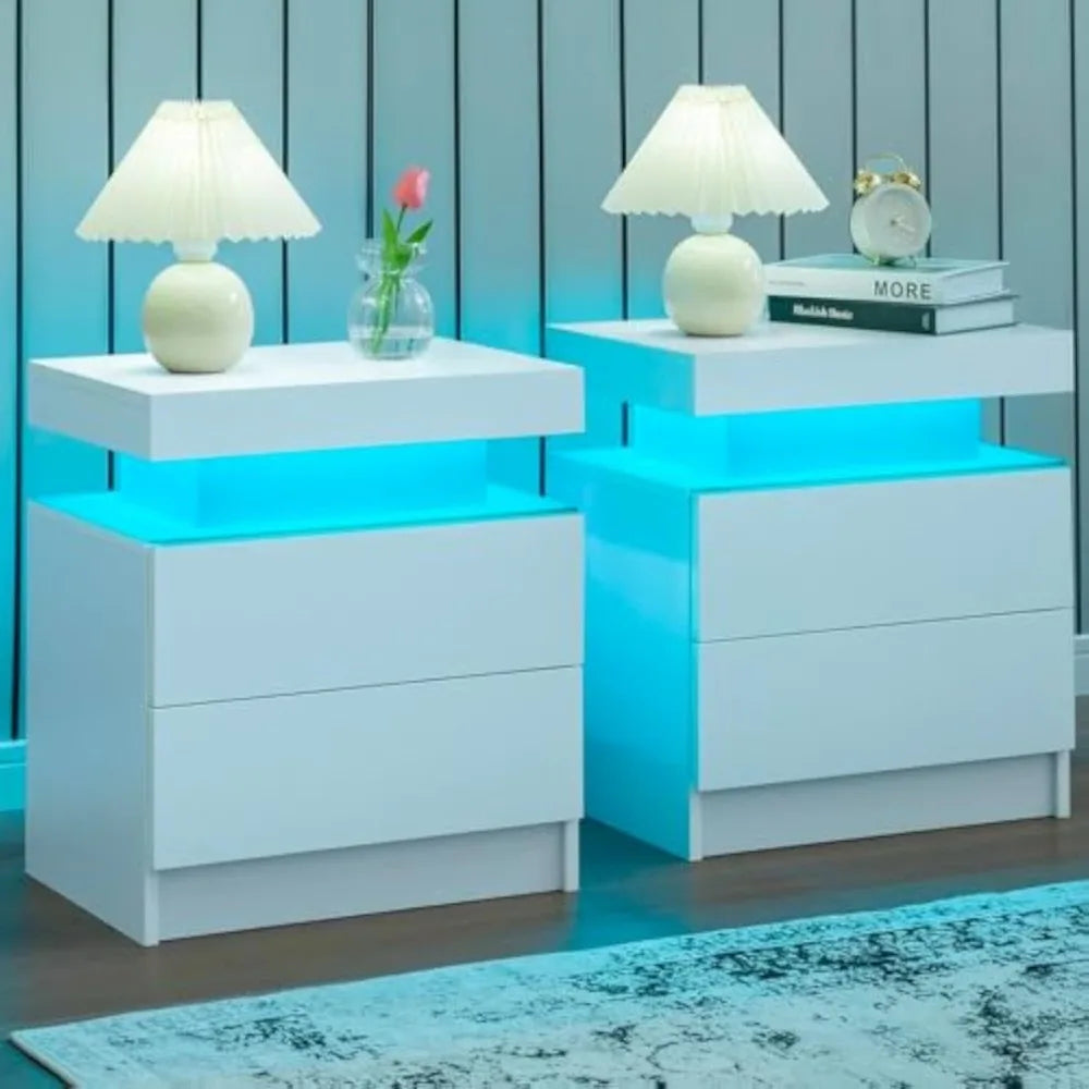 Drawer LED Nightstand Set Of 2 With 2 Drawers Bedroom