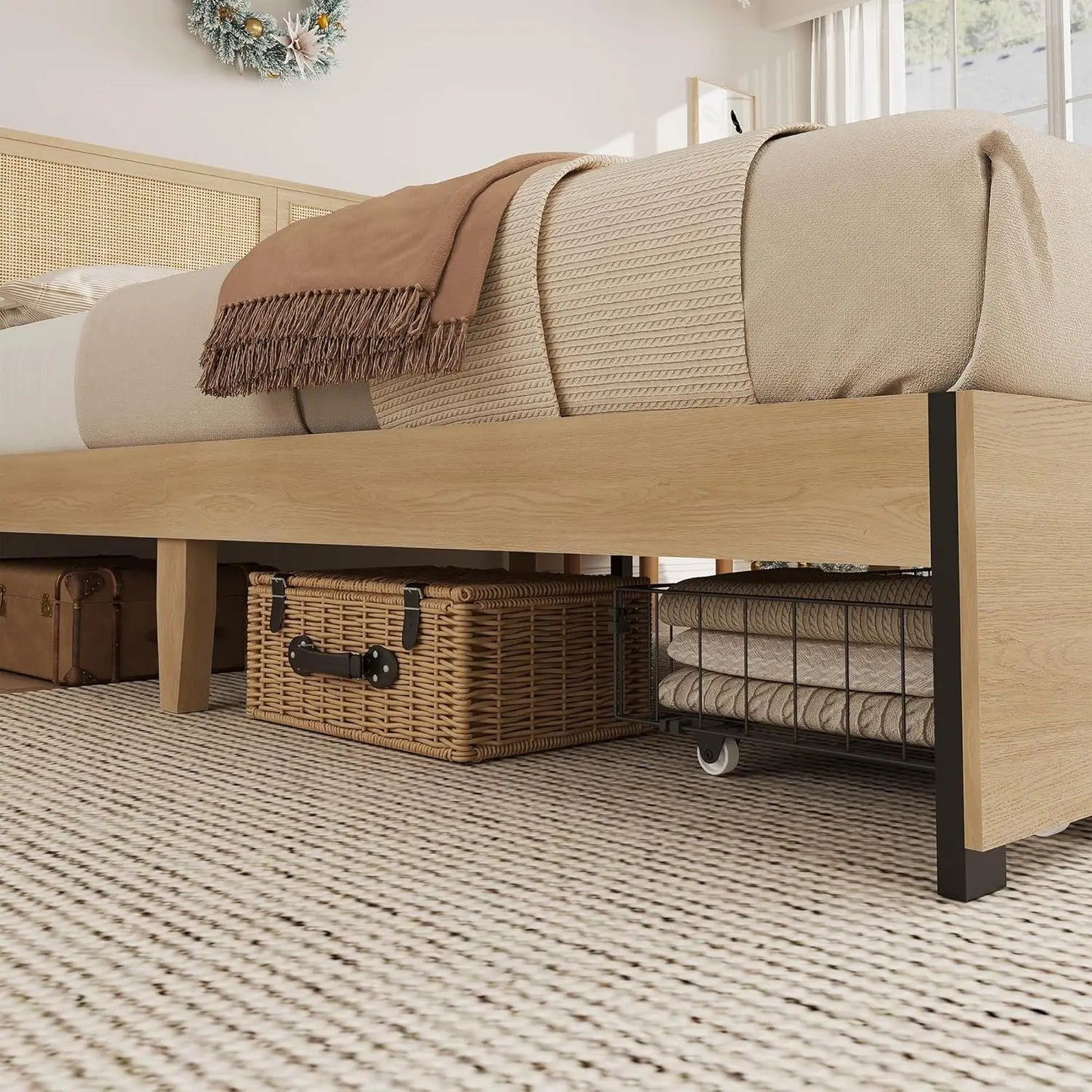 HobbyLane Rattan Bed Frame With Headboard And Storage Drawer