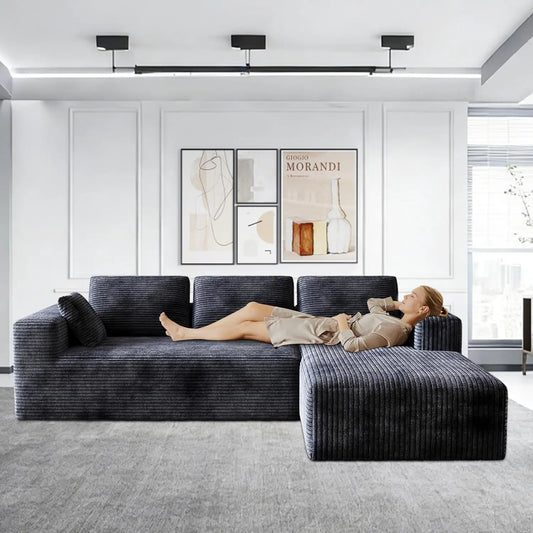 Corduroy Sectional Couch L Shaped Cloud Foam Sofa With Chaise