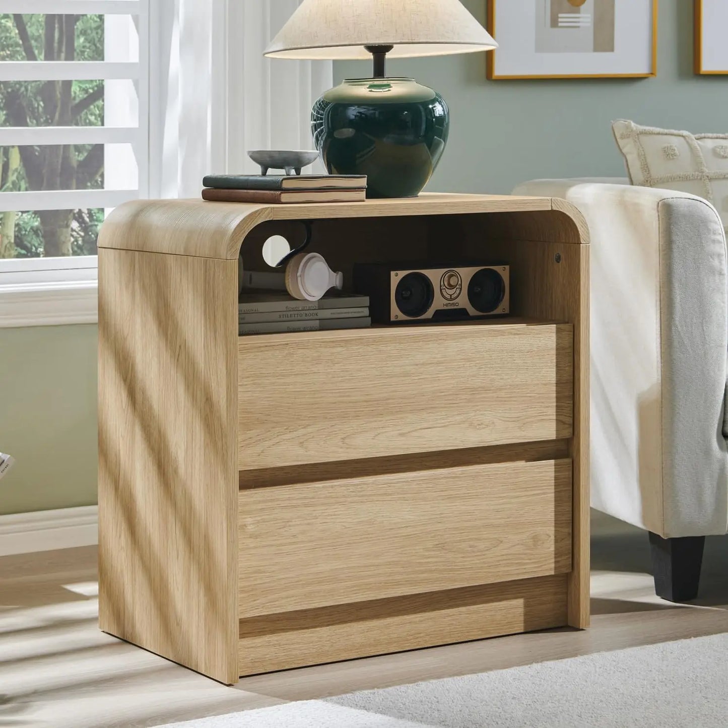 GYROOR Nightstand With Charging Station Bedside Table With Drawers