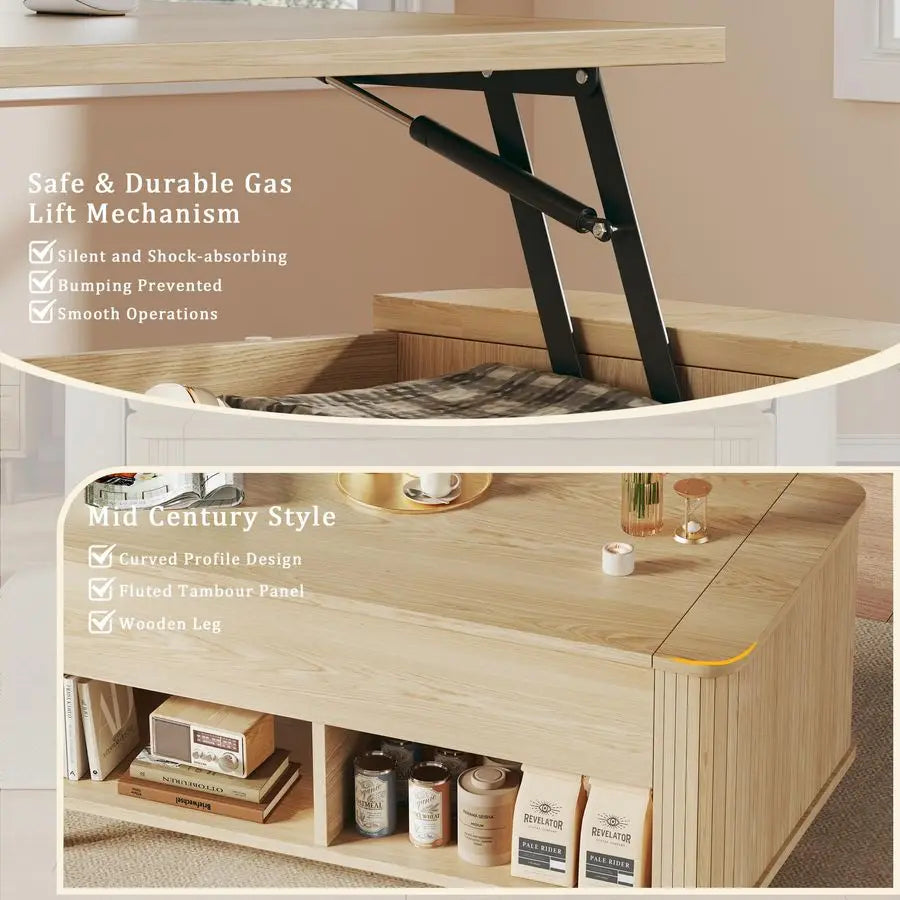 Mid Century Modern Lift Top Coffee Table With Hidden Storage