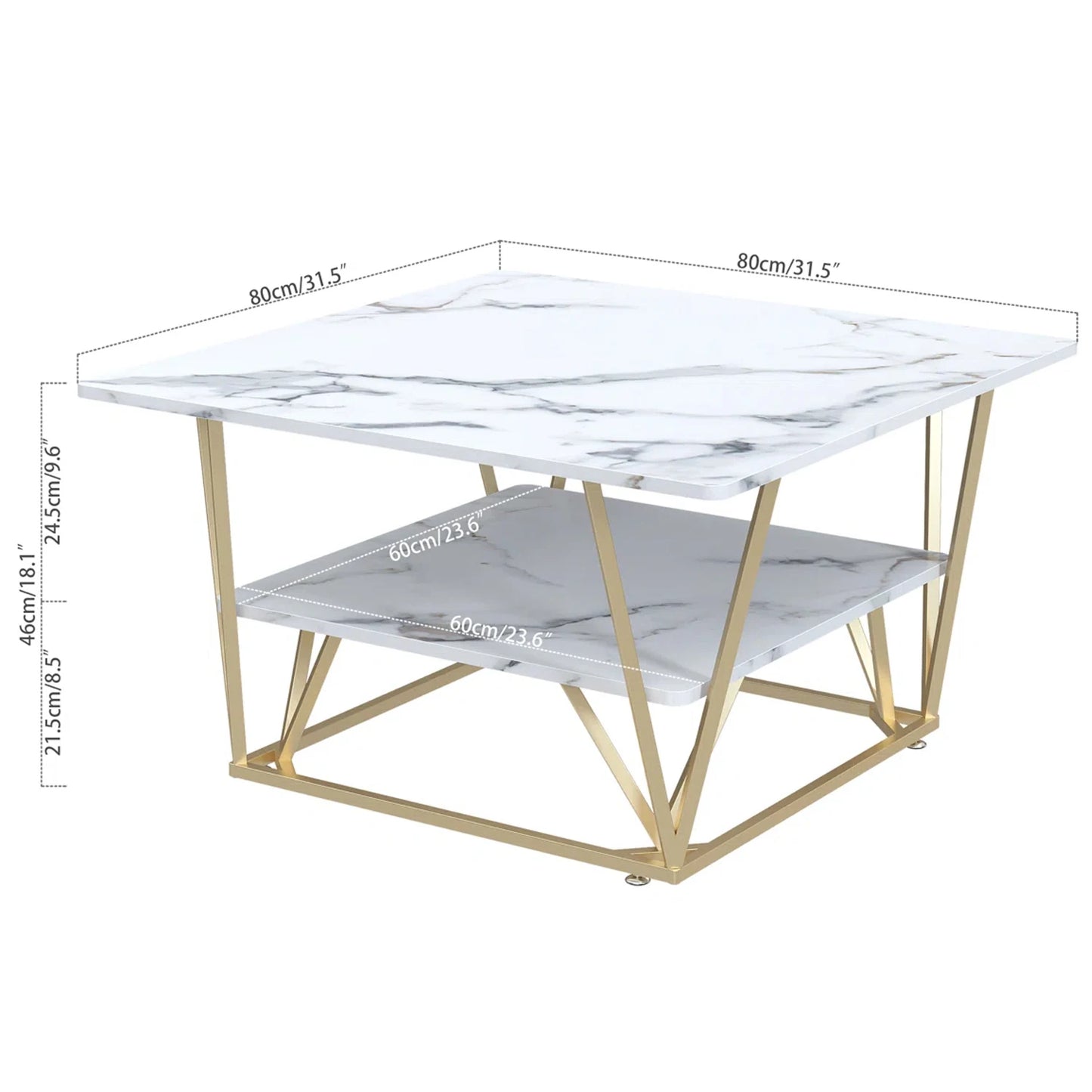 MERRONIX Two-Tier Modern Coffee Table With Wooden Tabletop Metal Frame