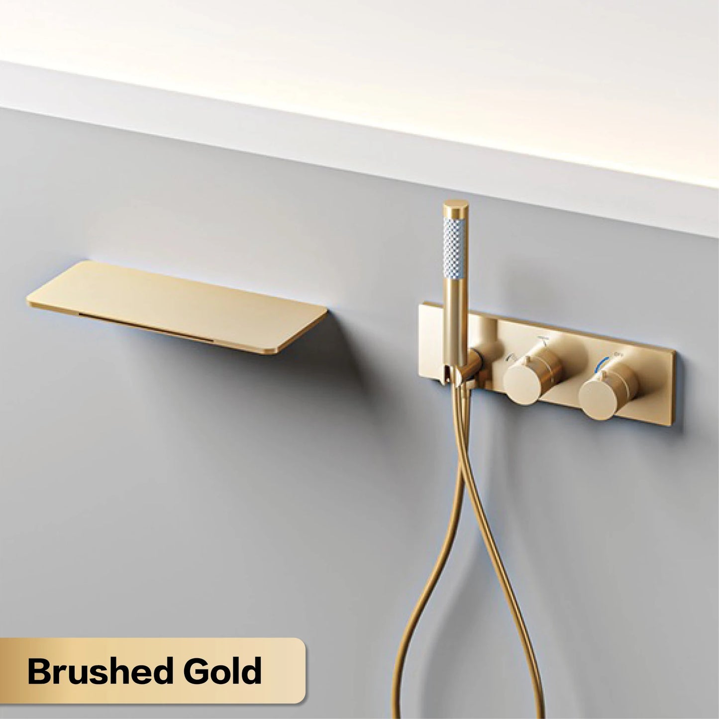 Light luxury brass thermostatic Gun gray bathroom faucet Wall-mounted design Double handle  Cold & Hot dual-control bathtub Tap