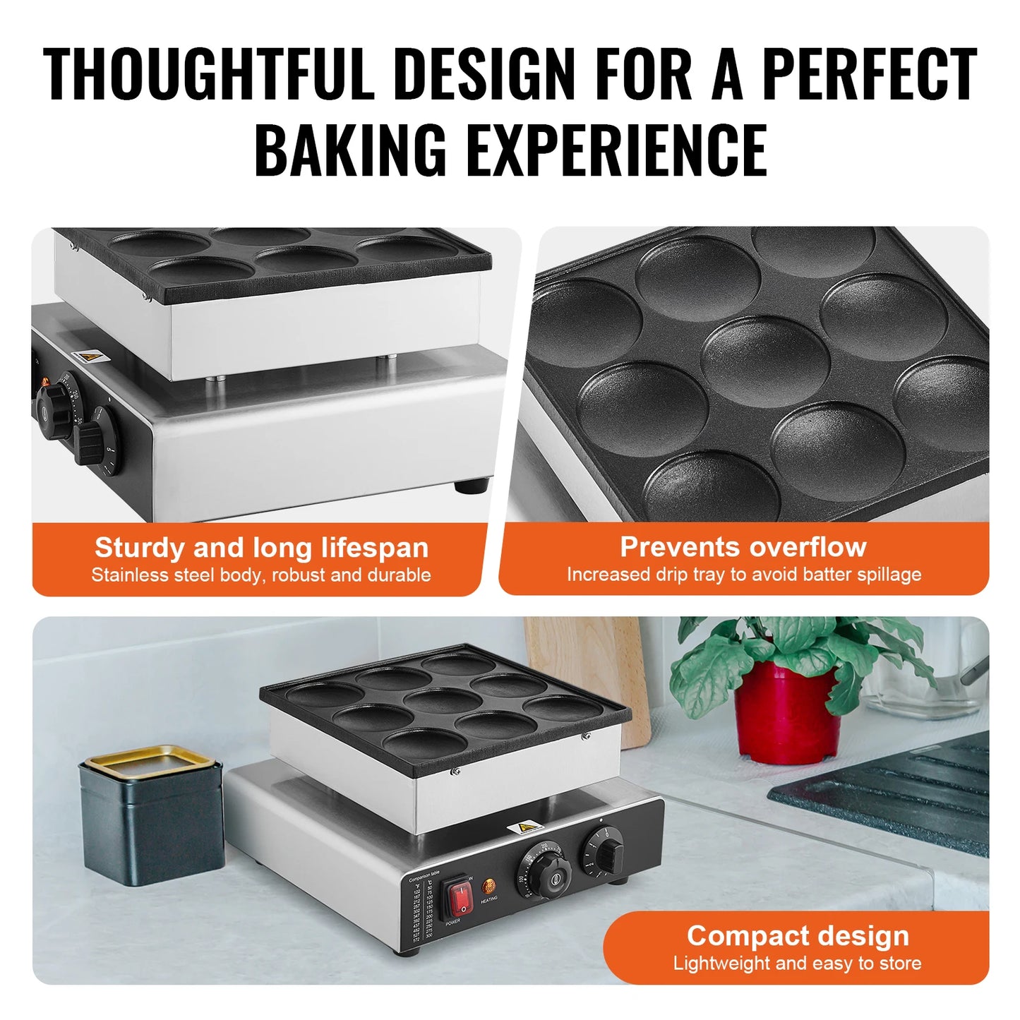Succebuy Dutch Pancake Maker Dorayaki Grill Nonstick Stainless Steel