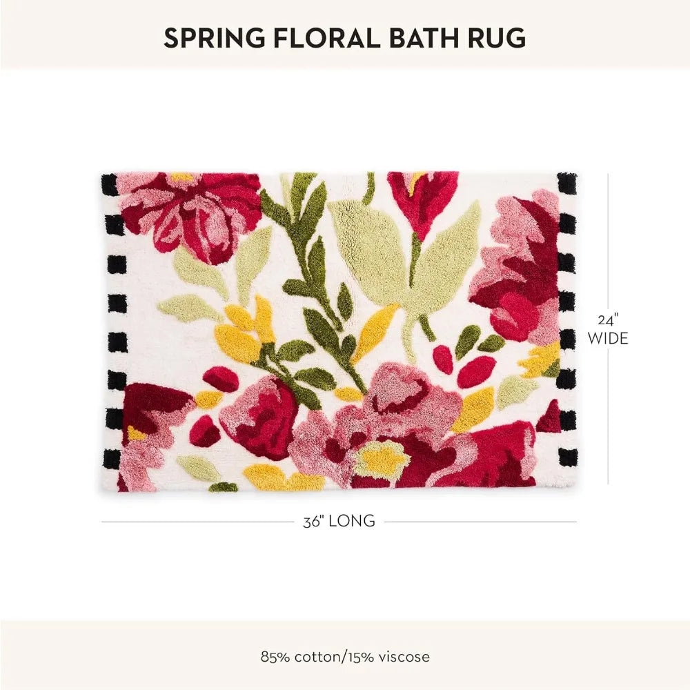 Cotton Spring Floral Bath Mat by Mackenzie-Childs - Washable Bathroom Rug