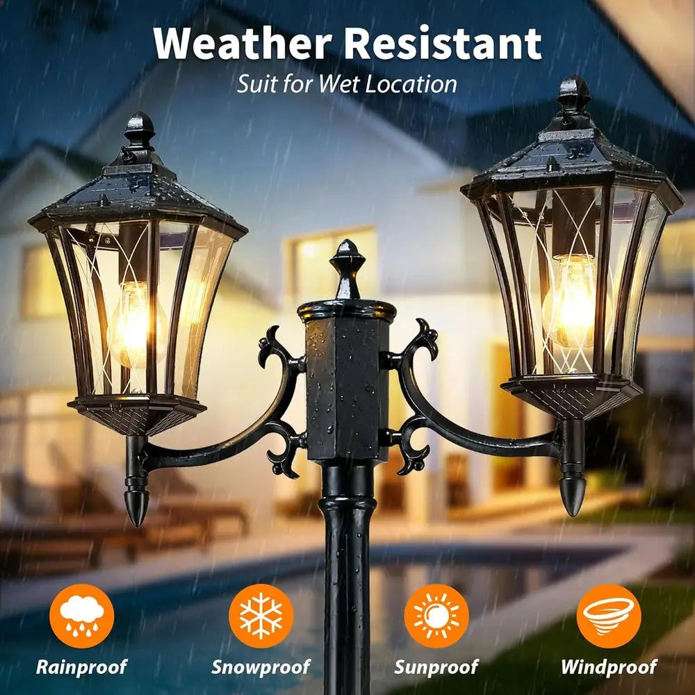 Solar Lamp Post Light 2 Head Dusk to Dawn Lighting