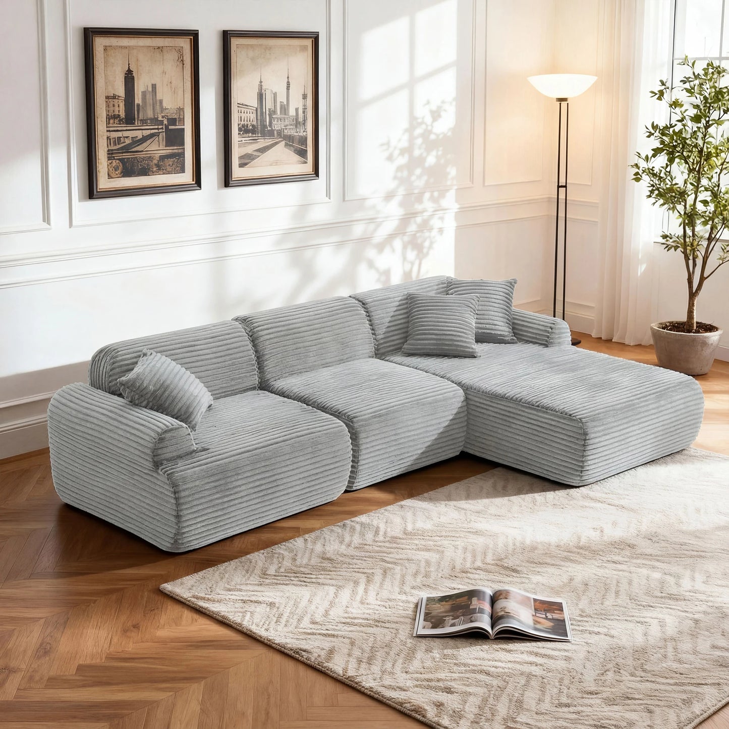 L Shaped Modular Leather Sofa For Large Family Spaces